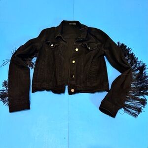 Fashion Nova Coastal Cowgirl Whimsigoth Black Fringe Jean Jacket